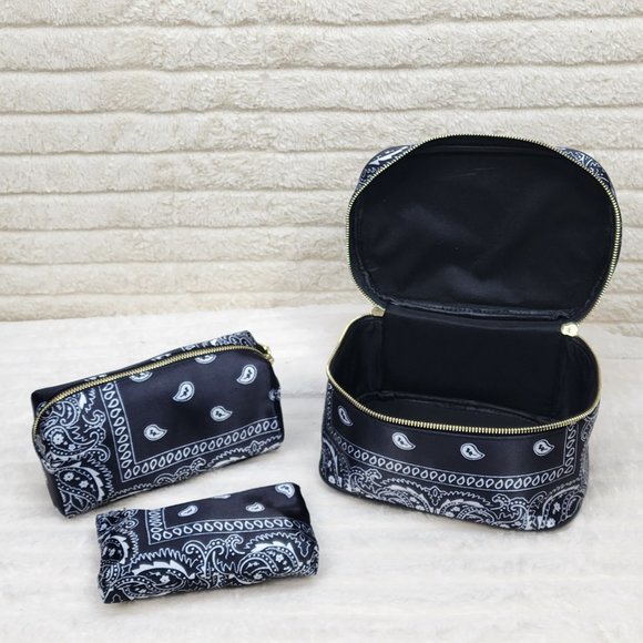 Blue Or Black Bandana Hard Case Make - Up Bag Purse Set of 3 per color - Picture 14 of 16